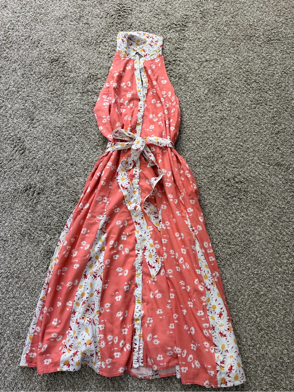 Maeve Coral One-Shoulder Floral Shirtdress with White Trim - Picture 4 of 7